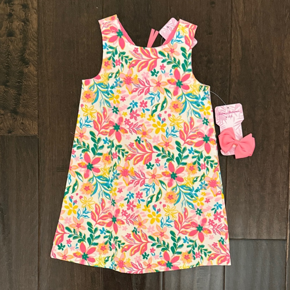 NWT Tommy Bahama Floral Cotton Sleeveless Dress with Pink Bow - Pink Multi